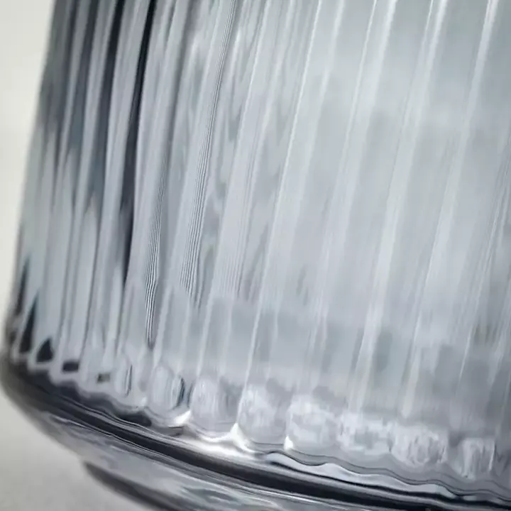 Modern Gray Ribbed Glass Vase