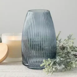 Modern Gray Ribbed Glass Vase