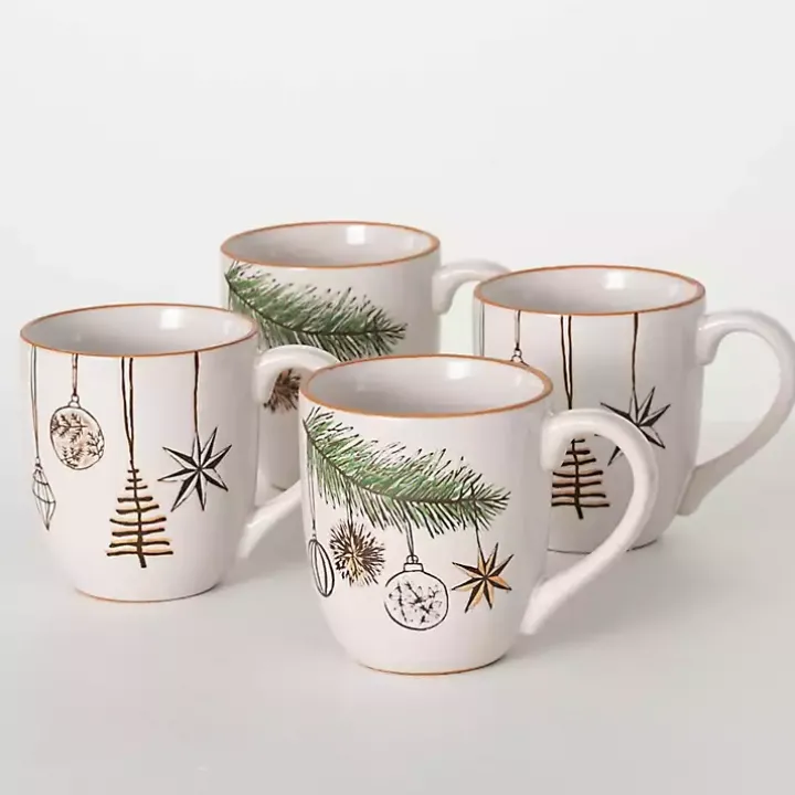 Modern White Cozy Christmas Mugs, Set of 4