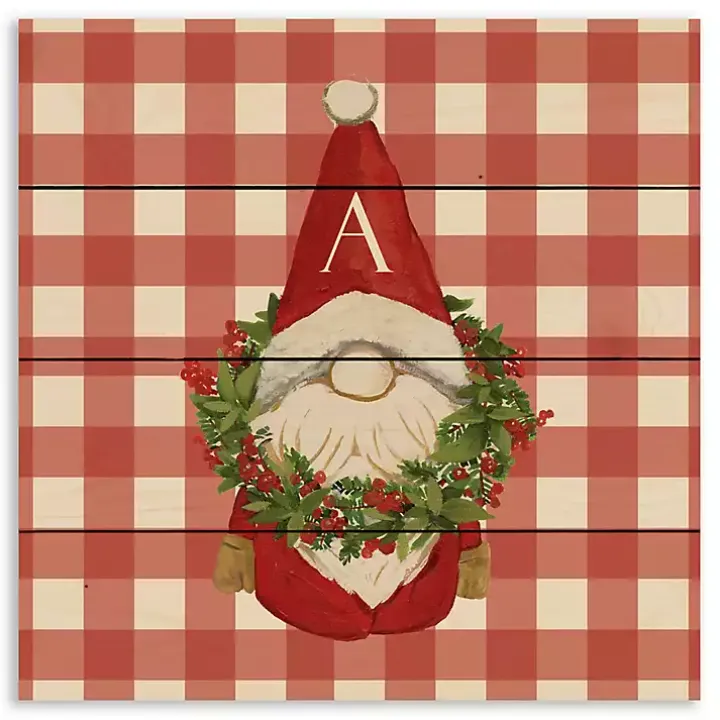 Monogram Christmas Gnome Personalized Wall Plaque