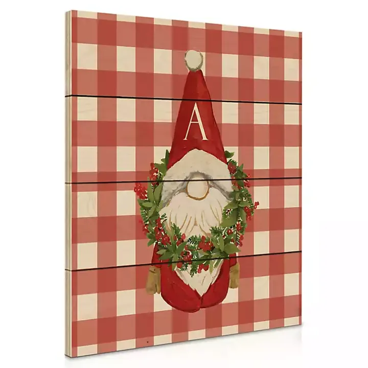 Monogram Christmas Gnome Personalized Wall Plaque