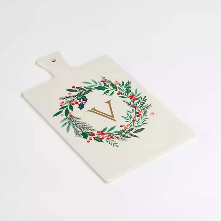 Monogram V Christmas Wreath Serving Board