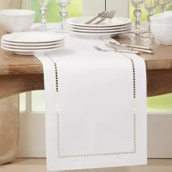 Moonbeam White Hemstitch Border Table Runner