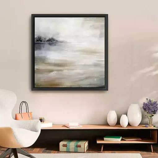 Morning Mist at the Lake Framed Canvas Art Print