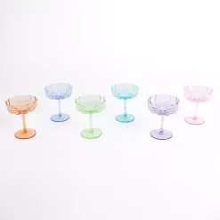 Multicolor Floral Coupe Glasses, Set of 6