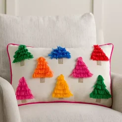 Multicolor Fringe Christmas Tree Pillow