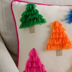 Multicolor Fringe Christmas Tree Pillow