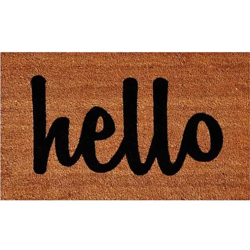 Natural and Black Coir Hello Doormat, 29x17 in.