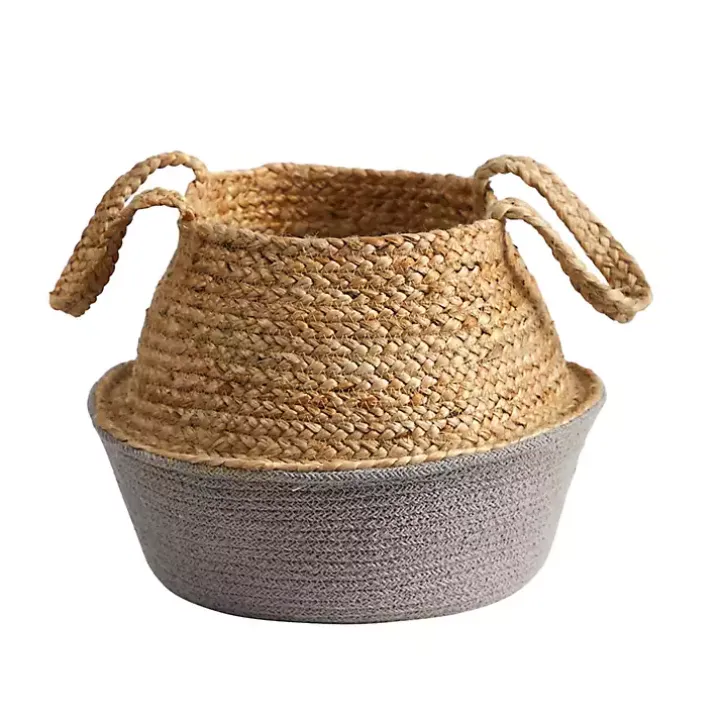 Natural and Gray Woven Jute Planter Basket