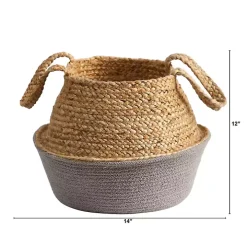 Natural and Gray Woven Jute Planter Basket