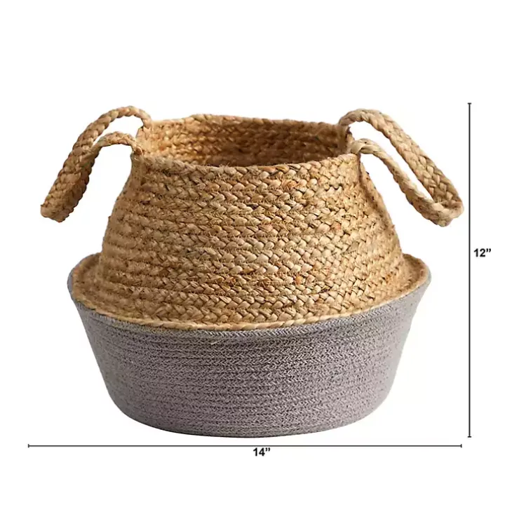 Natural and Gray Woven Jute Planter Basket