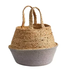 Natural and Gray Woven Jute Planter Basket
