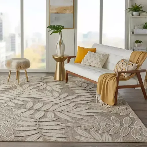 Natural Botanical Leaves Outdoor Area Rug, 9x13