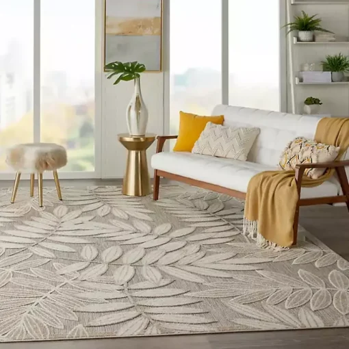 Natural Botanical Leaves Outdoor Area Rug, 9x13