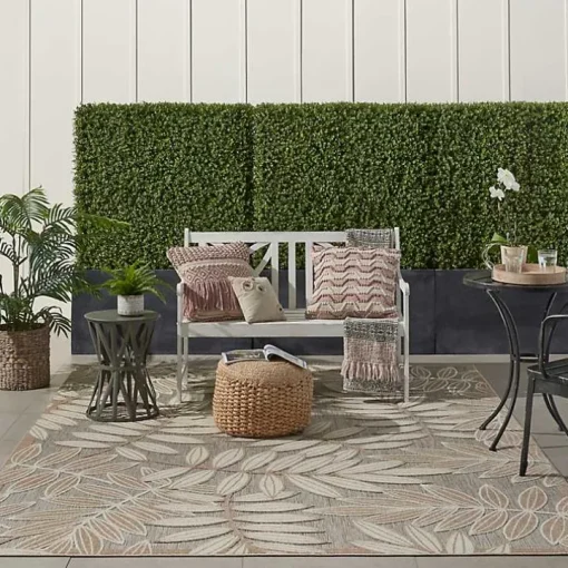 Natural Botanical Leaves Outdoor Area Rug, 9x13