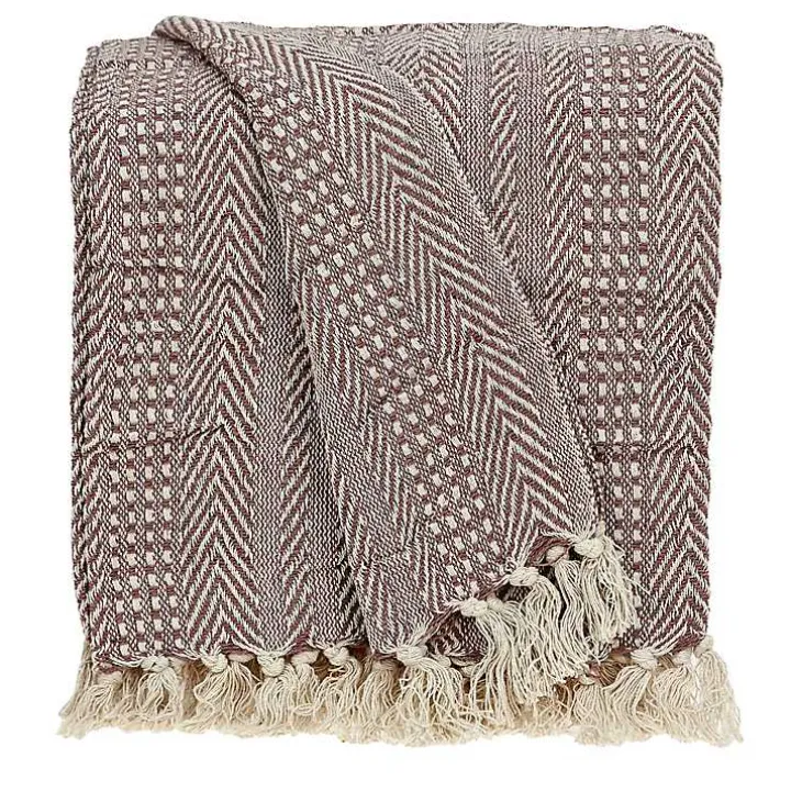 Natural Brown Striped Woven Tassel Throw