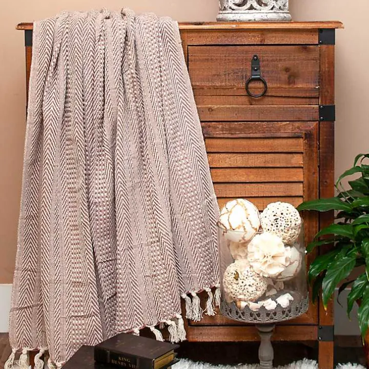 Natural Brown Striped Woven Tassel Throw