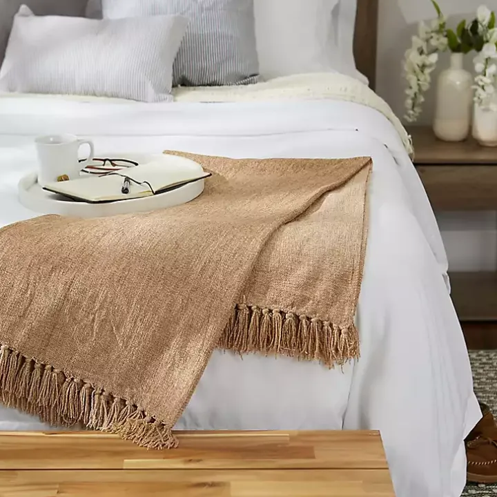 Natural Chenille Fringe Throw