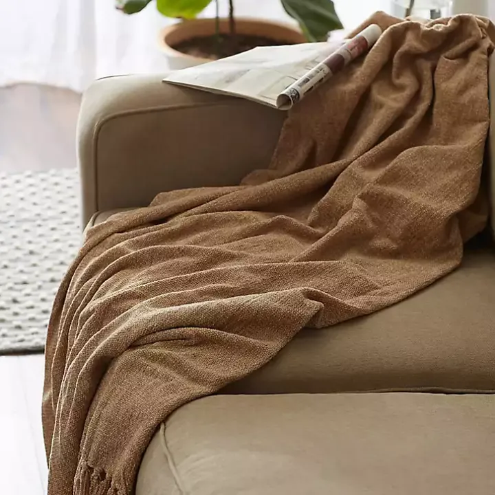 Natural Chenille Fringe Throw
