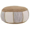 Natural Gray and White Striped Jute Pouf