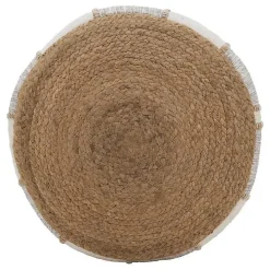Natural Gray and White Striped Jute Pouf