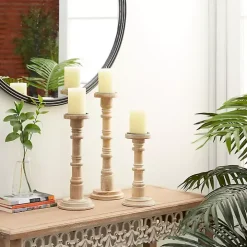 Natural Mango Wood Pillar Candle Holders, Set of 3