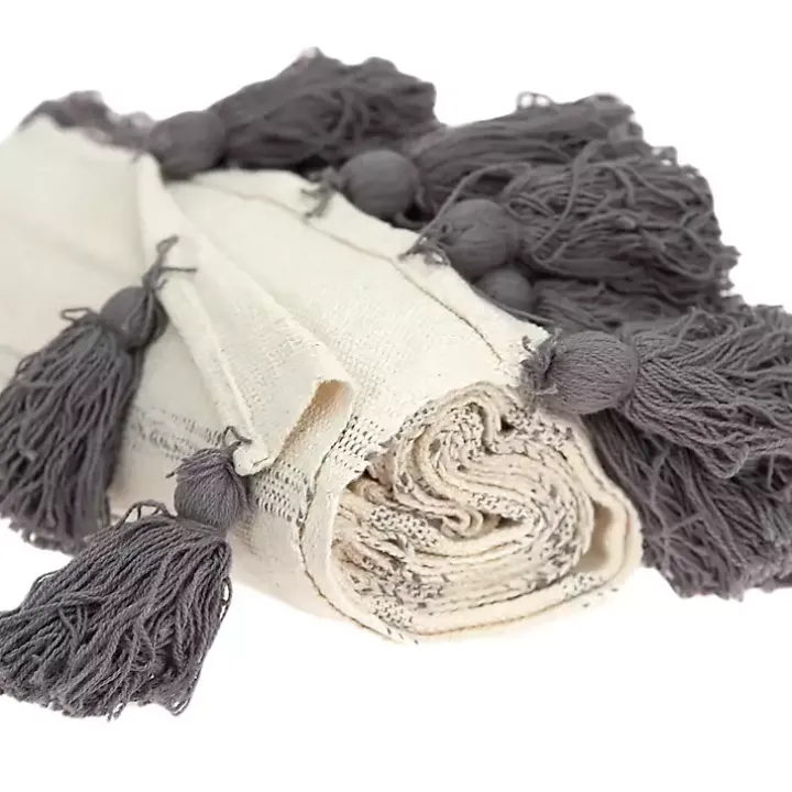 Natural Striped Cotton Handloomed Tassel Throw