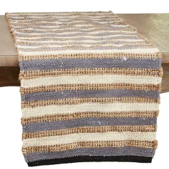 Natural Tan and Blue Striped Table Runner