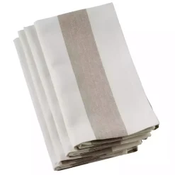 Natural Tan Striped Cotton Napkins, Set of 4