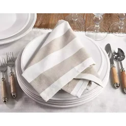 Natural Tan Striped Cotton Napkins, Set of 4