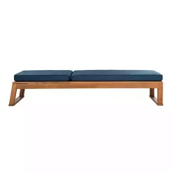 Natural Wooden Chaise with Navy Cushion