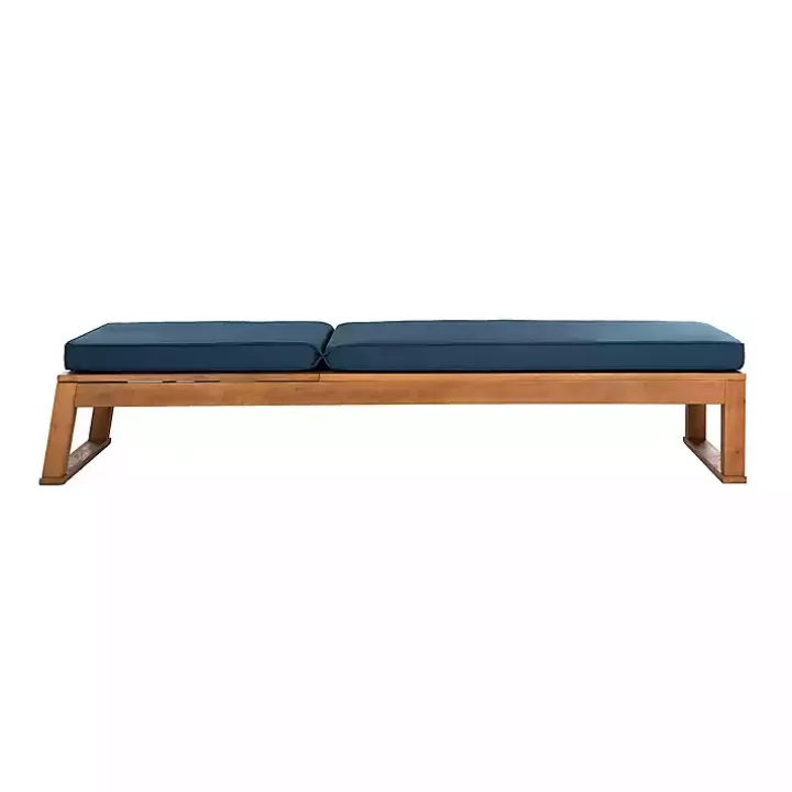 Natural Wooden Chaise with Navy Cushion
