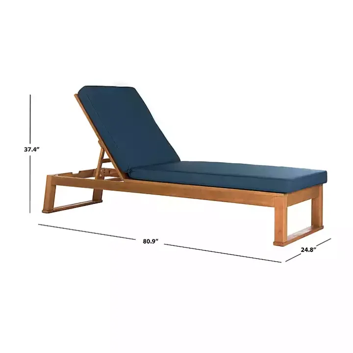 Natural Wooden Chaise with Navy Cushion