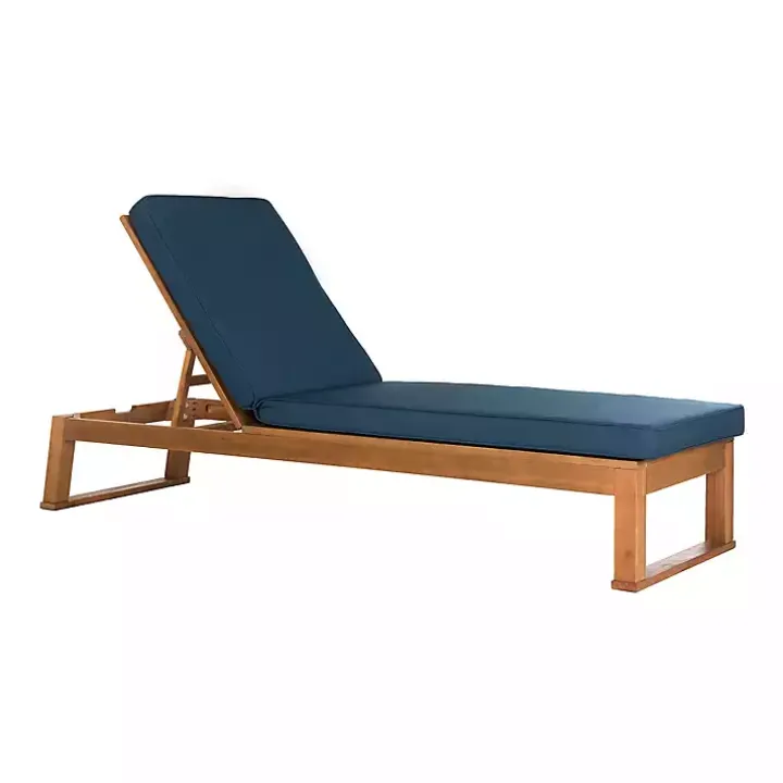 Natural Wooden Chaise with Navy Cushion