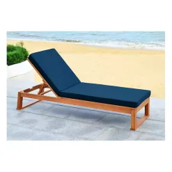 Natural Wooden Chaise with Navy Cushion
