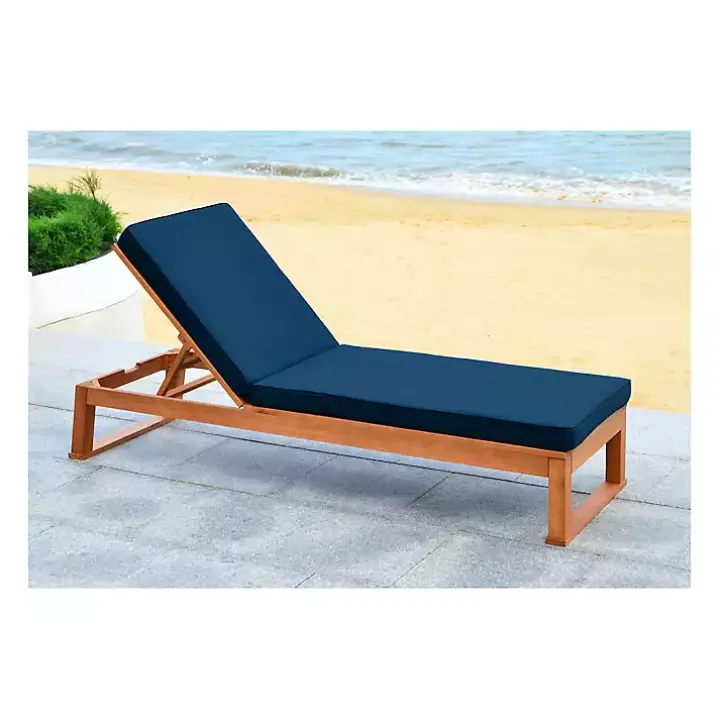 Natural Wooden Chaise with Navy Cushion