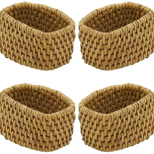 Natural Woven Rattan Oval Napkin Rings, Set of 4