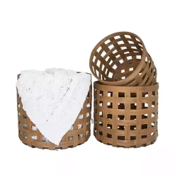 Natural Woven Wicker Round Baskets, Set of 3