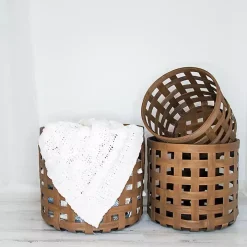 Natural Woven Wicker Round Baskets, Set of 3