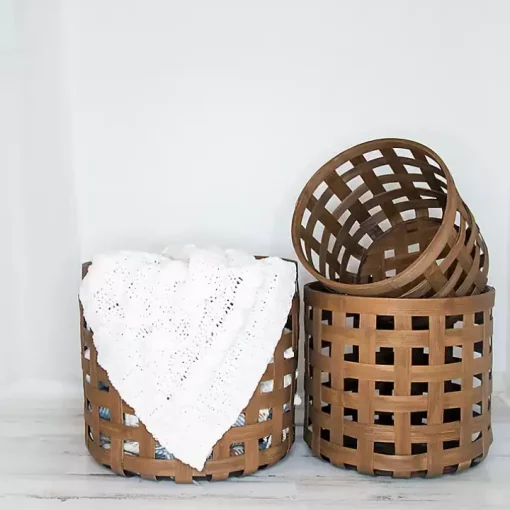 Natural Woven Wicker Round Baskets, Set of 3