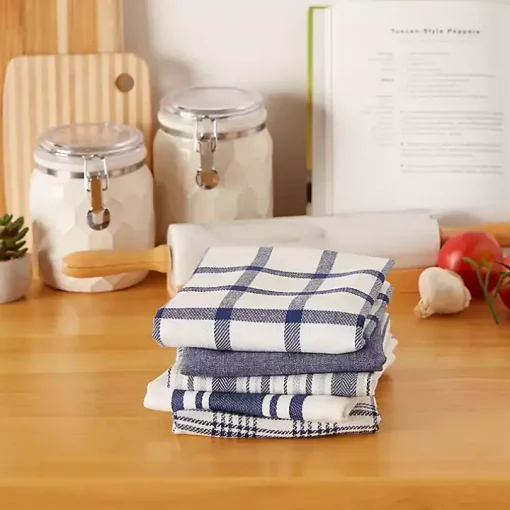 Nautical Blue Woven Dish Towels, Set of 5