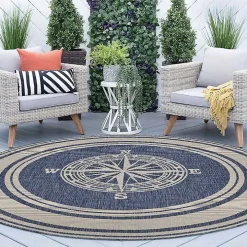 Nautical Navigation Round Outdoor Area Rug