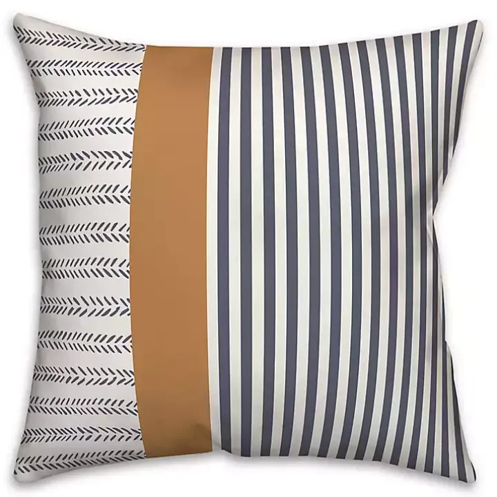 Navy & Burnt Orange Stripes Indoor/Outdoor Pillow