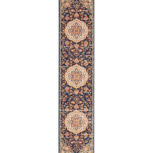 Navy & Multi Floral Medallion Runner
