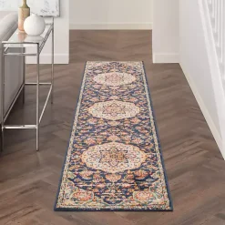 Navy & Multi Floral Medallion Runner