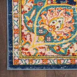 Navy & Multi Floral Medallion Runner