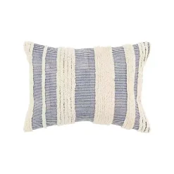 Navy and Natural Tufted Stripes Lumbar Pillow