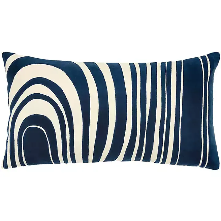 Navy and Natural Wave Lumbar Pillow