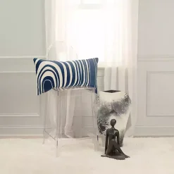 Navy and Natural Wave Lumbar Pillow