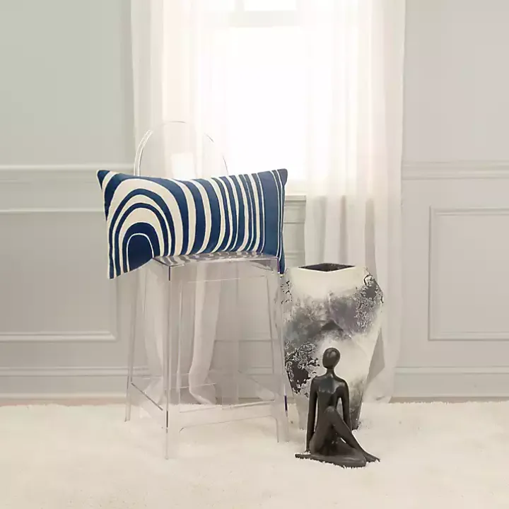 Navy and Natural Wave Lumbar Pillow